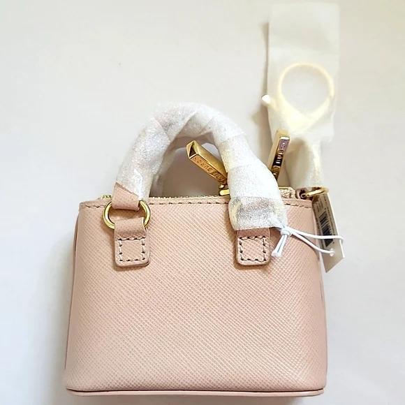 NWT TORY BURCH Mini Robinson Double Zip Leather Tote Gold Key Fob Bag Charm - Picture 3 of 9